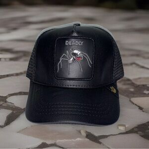 NWT Goorin Bros The Farm Animal Trucker DEADLY SPIDER ARAÑA Black Hat Snap Back